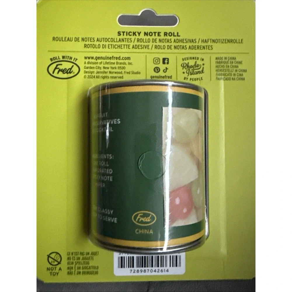 One FRED‎ Roll O' Notes Sticky Note Fruit Cocktail Can 33 feet NEW